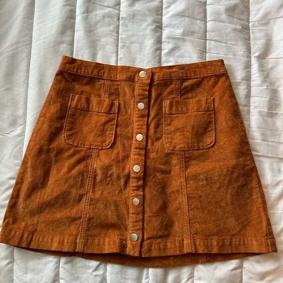 Urban Outfitters Burnt Orange Corduroy Button-up Mini Skirt - Picture 2 of 4